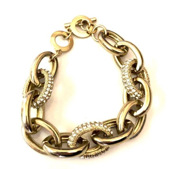 Bracelet and Earrings set Two tone w/Rhinestone - Picture 3 of 3